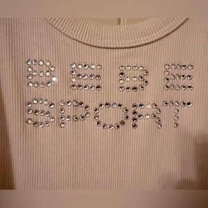 Bebe Sport Logo Tank Top Swarovski Crystals Cream Beige Small